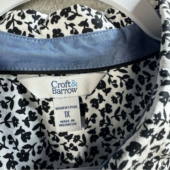 Croft & Barrow Floral Print Button Front Blouse Shirt Roll Tab Sleeve Plus Sz 1X - Picture 2 of 8